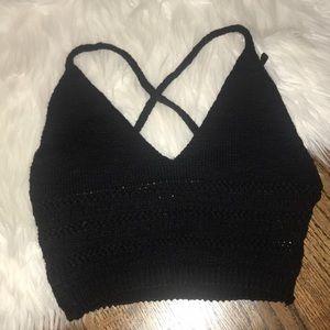 Black crochet crop top